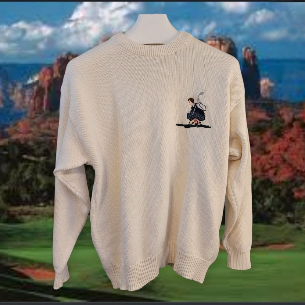 Izod Men's White Sweater with Embroidered Detail